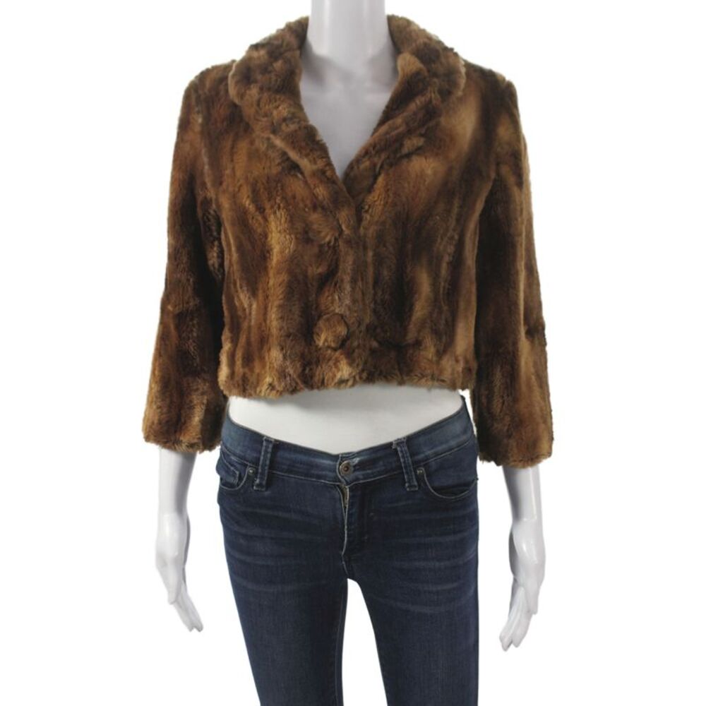 Wendy Hil Womens Brown Collared Button Solid 3/4 Sleeve Classic Jacket Size XS